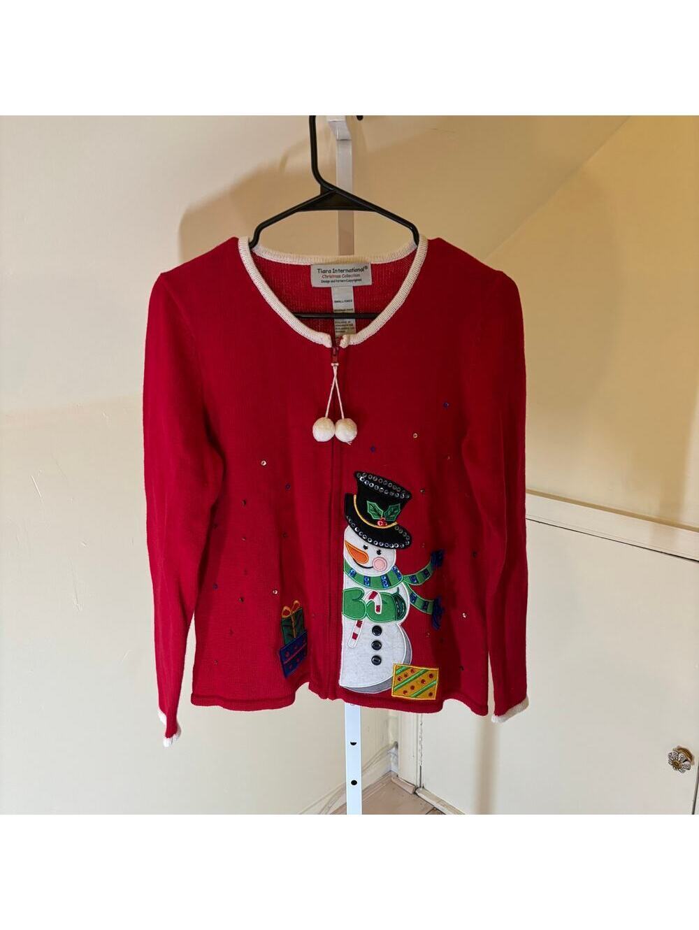 Tiara International Christmas Vintage Women's Snowman Christmas Sweater S